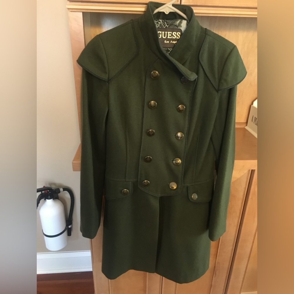 Guess Dark Green Military style coat with Gold Details